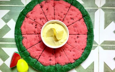 Gluten Free Vegan “Watermelon” Cookie Pizza with Lemonade Dip